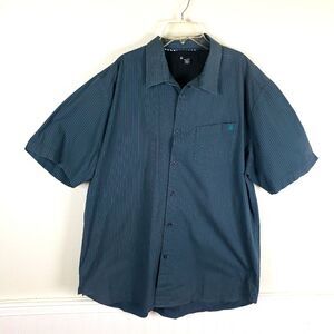 Men's Volcom Skater Blue Green Striped Button Dress Shirt Size XXL